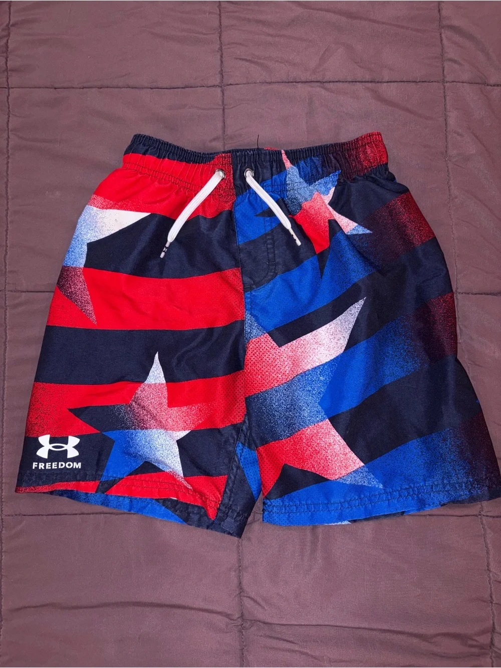 Under Armour Boys' Red, Blue & Black Star Print Swim Shorts Size 10/12